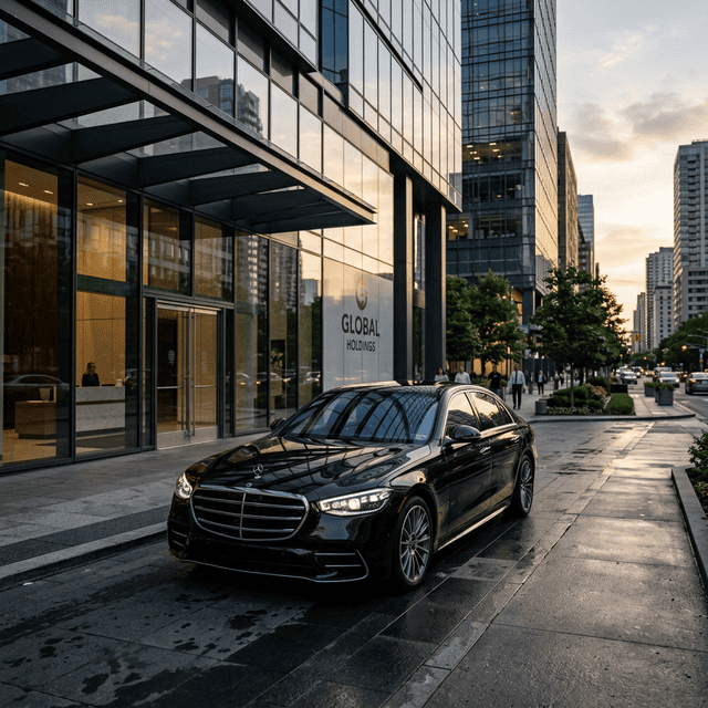 Night cityscape with luxury vehicle