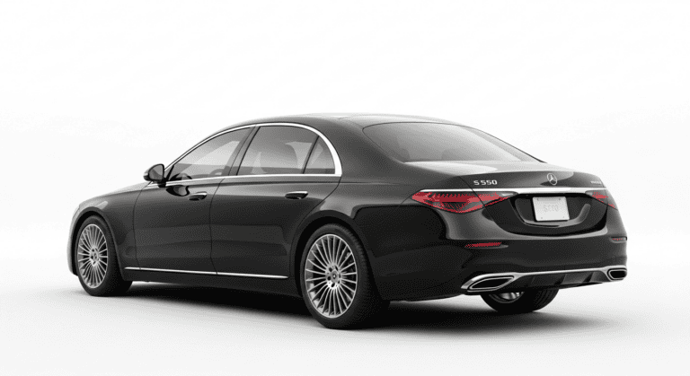 Luxury black Mercedes-Benz S-Class sedan with sleek design and premium features.